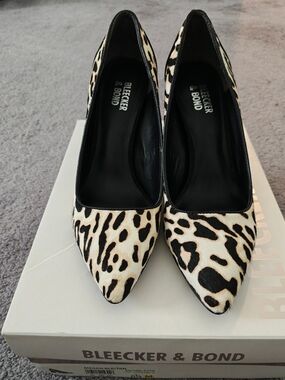 Bleecker & Bond Leopard Print Pointed Toe Pumps - Cream/Black